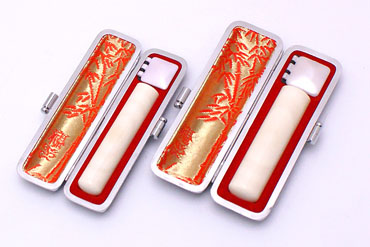 銀行印・認め印セット 本象牙(日輪) 銀行印15.0mm【銀枠】